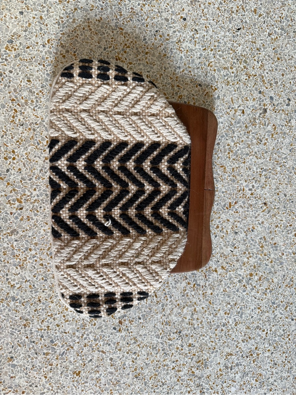 Woven Chevron Straw Clutch with Wooden Frame